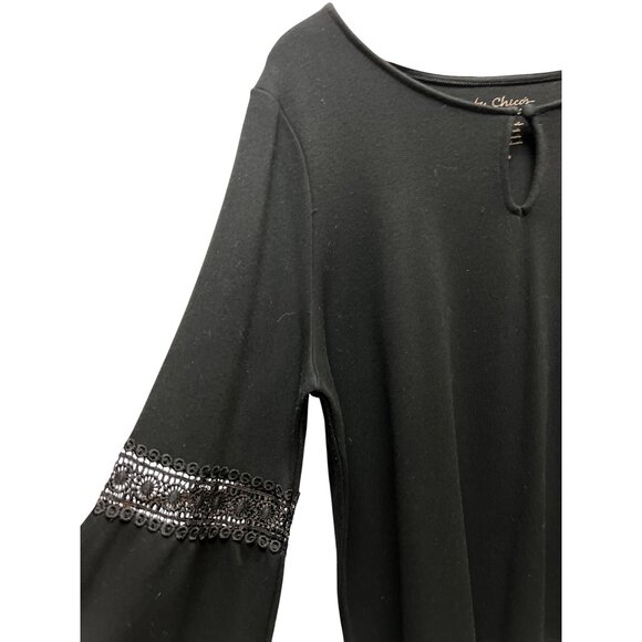 Chico's Black Knit Bell Sleeve with Crochet Detail Top - Picture 2 of 6